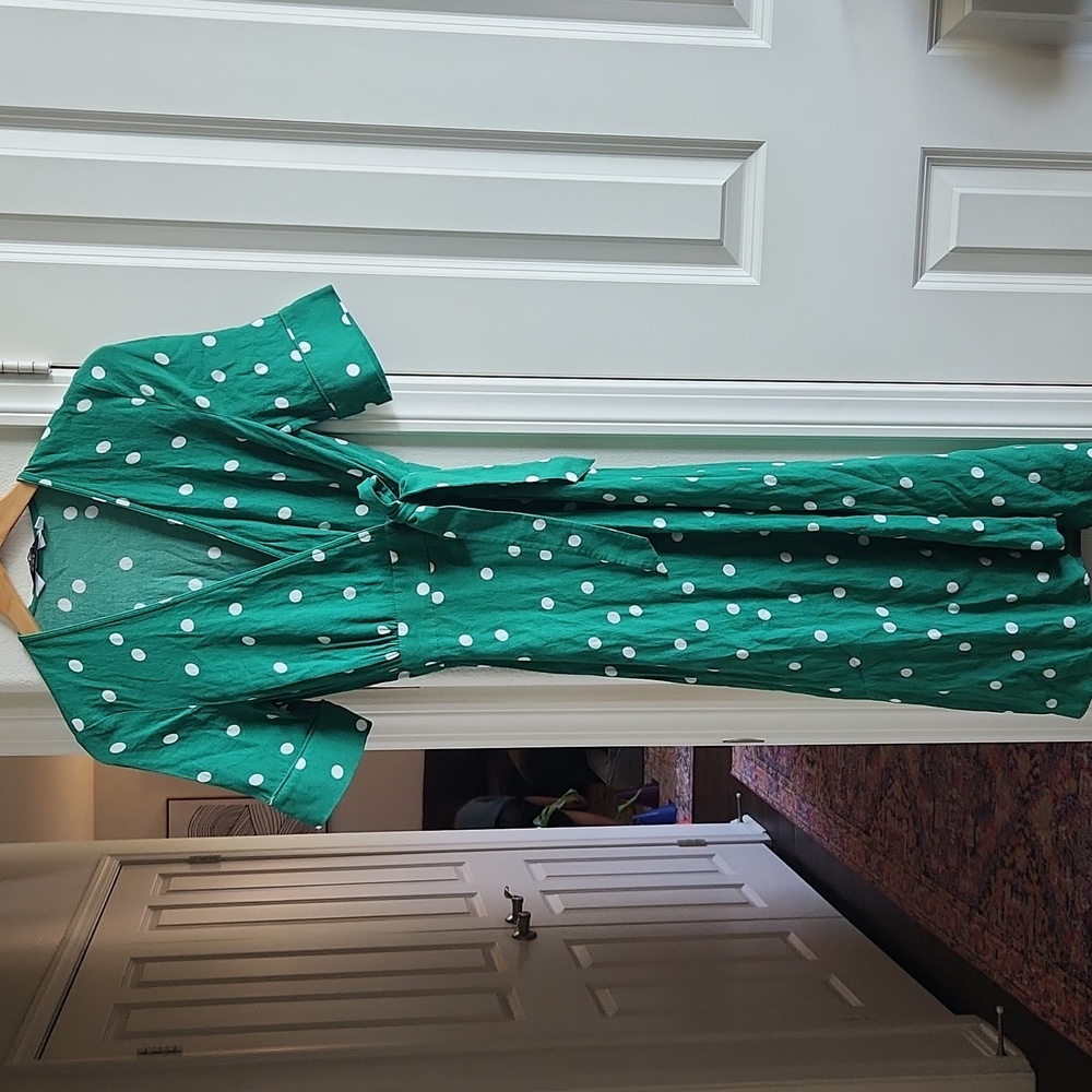 & other stories green wrap dress midi polka dot Kelly green white 0 xs